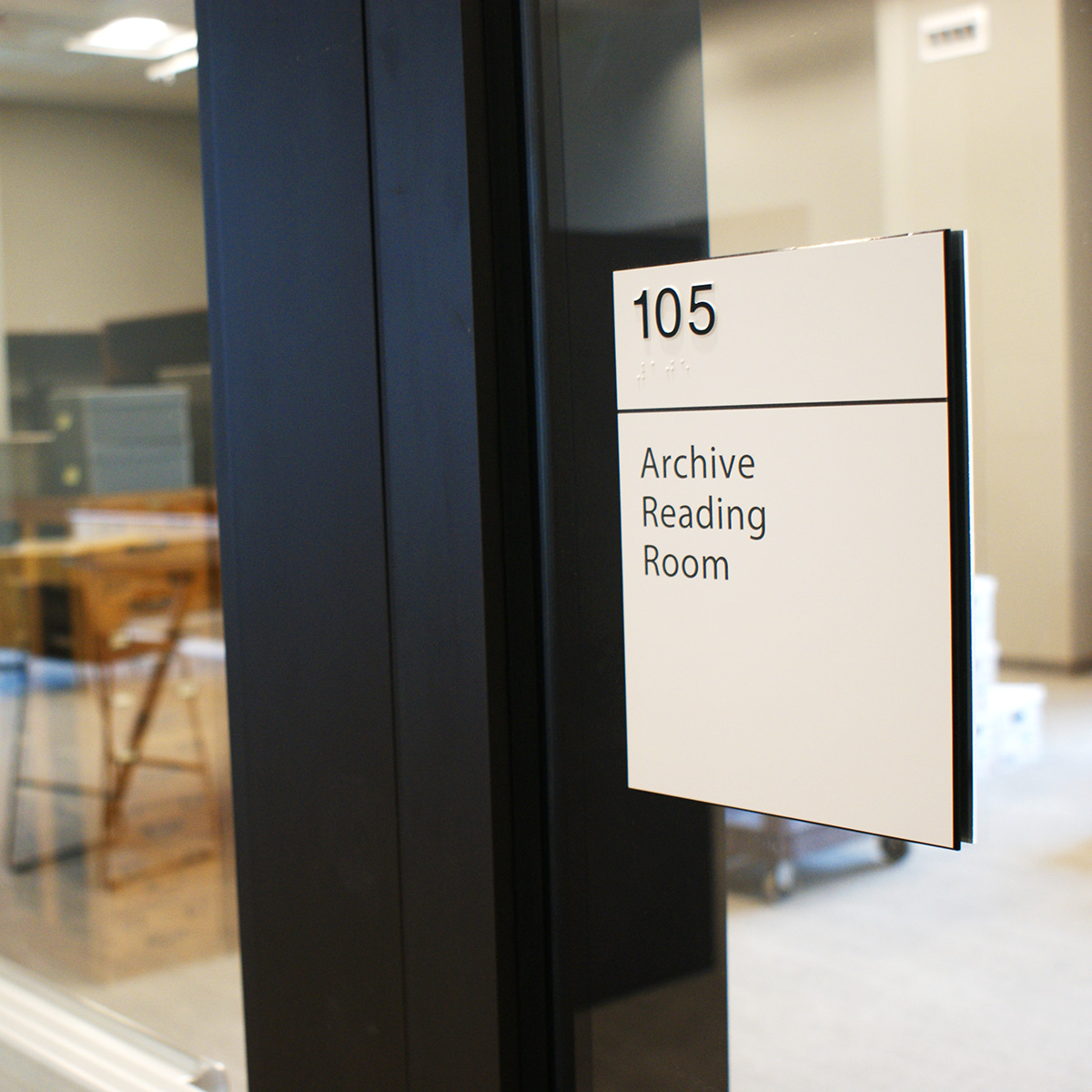 color image of "Archive Reading Room" sign